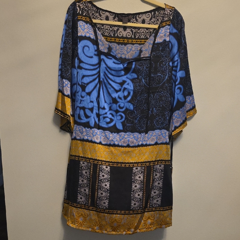 Hale Bob Blue and Black Graphic Tunic with 3/4 Sleeves